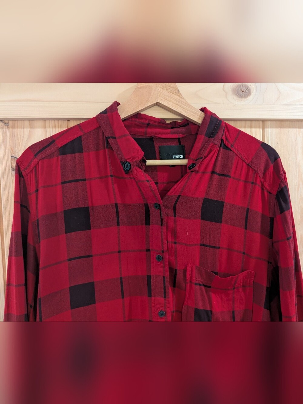 Wilfred Free 100% Rayon Red & Black Plaid Button-Up Shirt - Picture 3 of 9